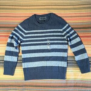 Karen Scott Women’s Navy and Light Blue Striped Crewneck knit Sweater